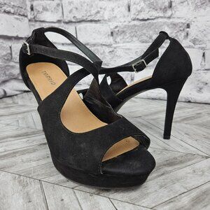 TORRID Black Platform Heels Womens 8.5 W wide Strappy Ankle Buckle Open Toe NICE